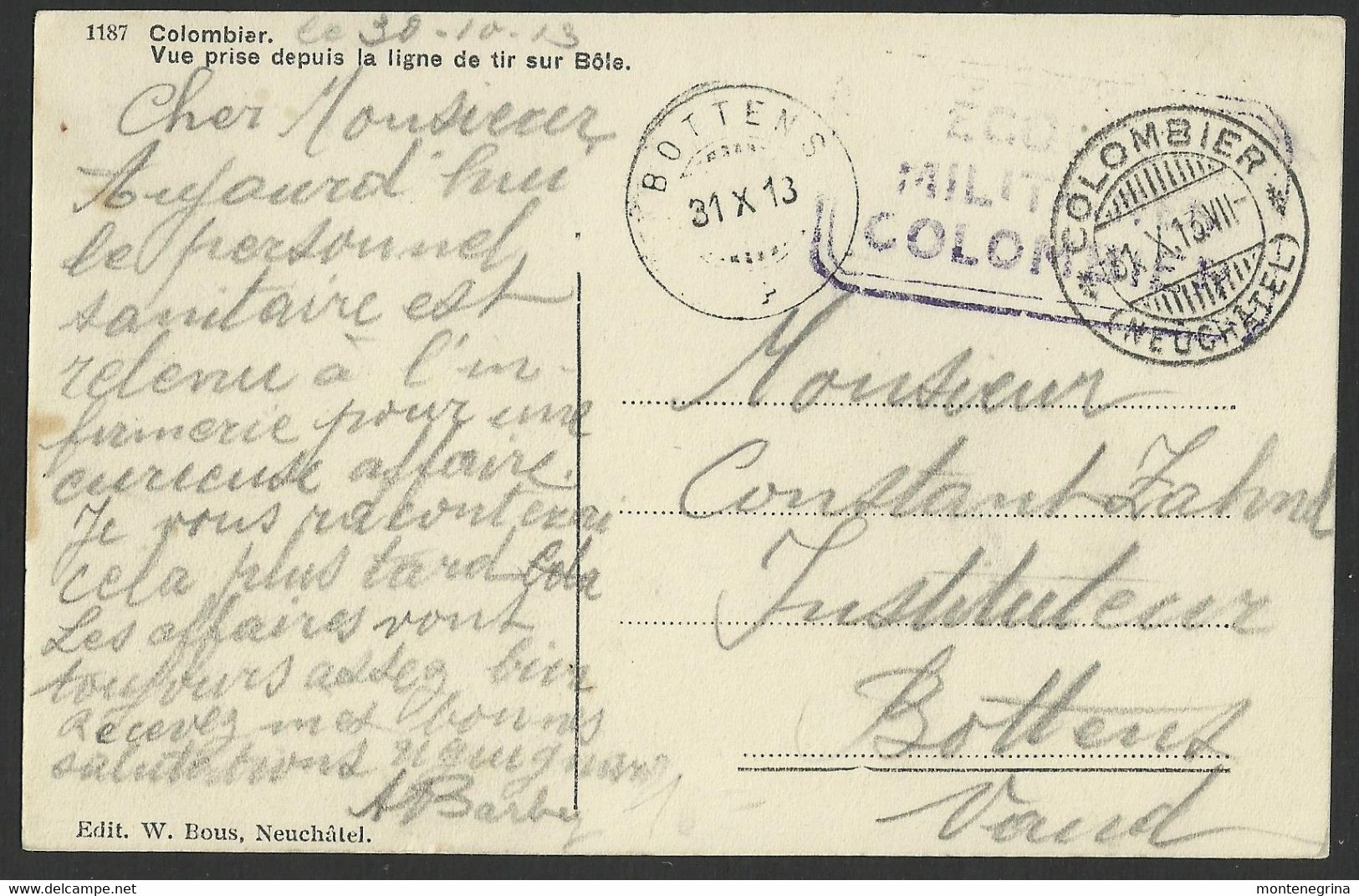 COLOMBIER Vue Prise Depuis La Ligne De Tir Sur Bole 1913 Old Postcard (see Sales Conditions) 02905 - Bôle