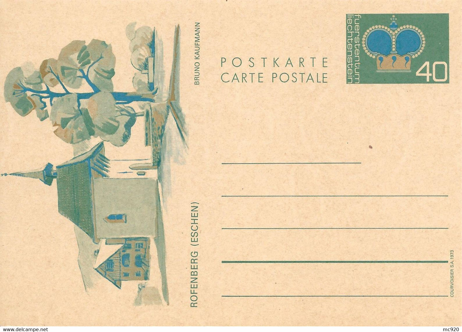 Liechtenstein Entier Postal Ganzsache Carte Postale Postkarte CP77 40Rp. Neuve Eschen 1973 - Stamped Stationery