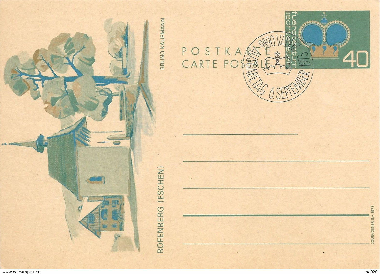 Liechtenstein Entier Postal Ganzsache Carte Postale Postkarte CP77 40Rp. Neuve Eschen 1973 - Postwaardestukken