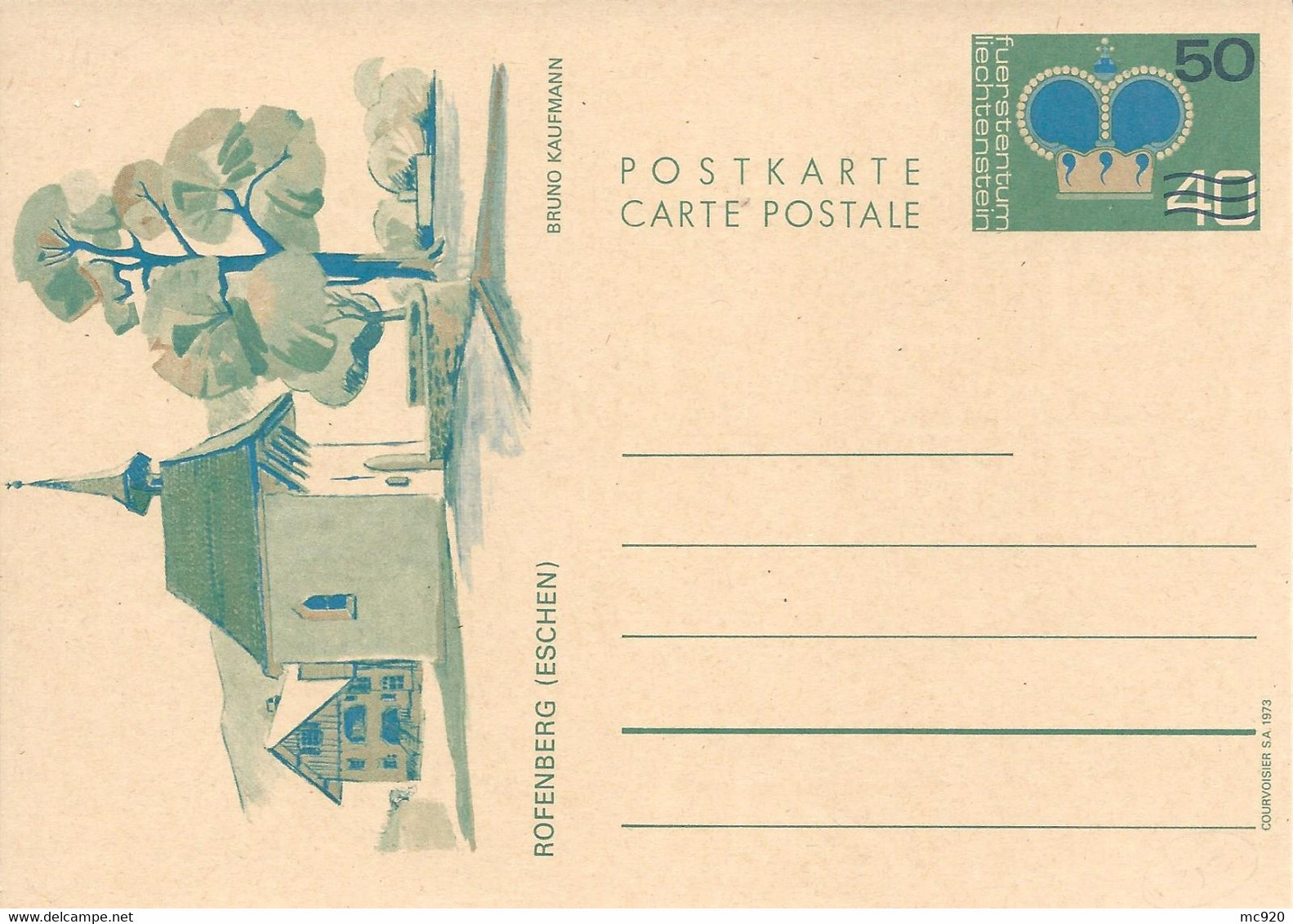 Liechtenstein Entier Postal Ganzsache Carte Postale Postkarte CP78 50/40Rp. Neuve Eschen 1973 - Entiers Postaux