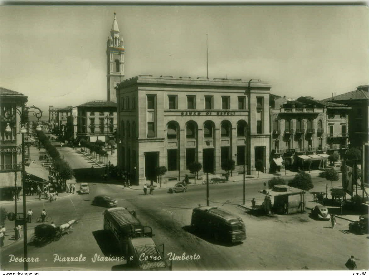 PESCARA - PIAZZALE STAZIONE E CORSO UMBERTO - EDIZIONE SANTILLI - SPEDITA 1954 (8476) - Pescara