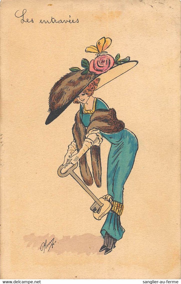 CPA ILLUSTRATEUR ART NOUVEAU SIGNE PLUM LES ENTRAVEES (série 125-3 - Sonstige & Ohne Zuordnung