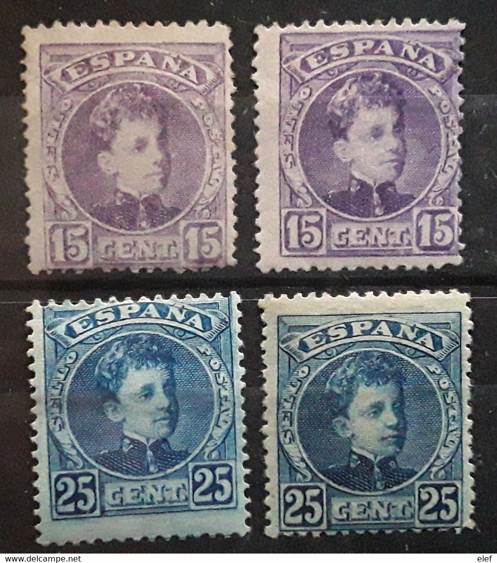 ESPANA ESPAGNE SPAIN 1901, Alfonso XIII 4 Timbres Avec Nuances 15 C Violet 25 C Bleu Yvert No 216 A & 218 Neuf * MH TB - Nuevos