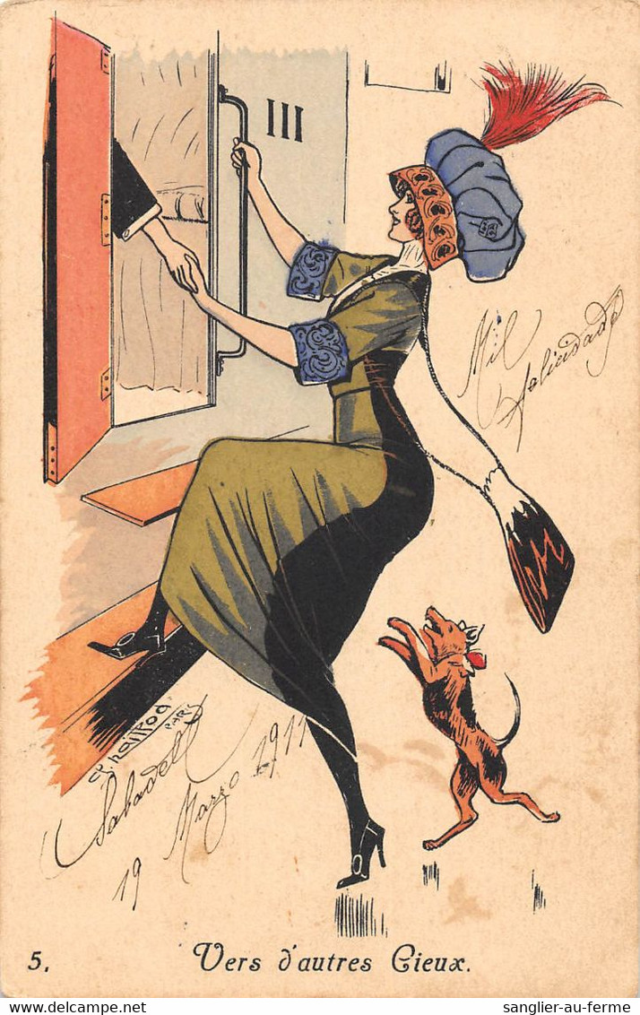 CPA ILLUSTRATEUR ART NOUVEAU SIGNE CHARLES NAILLOD VERS D'AUTRES CIEUX (verso Série N°129 - Naillod