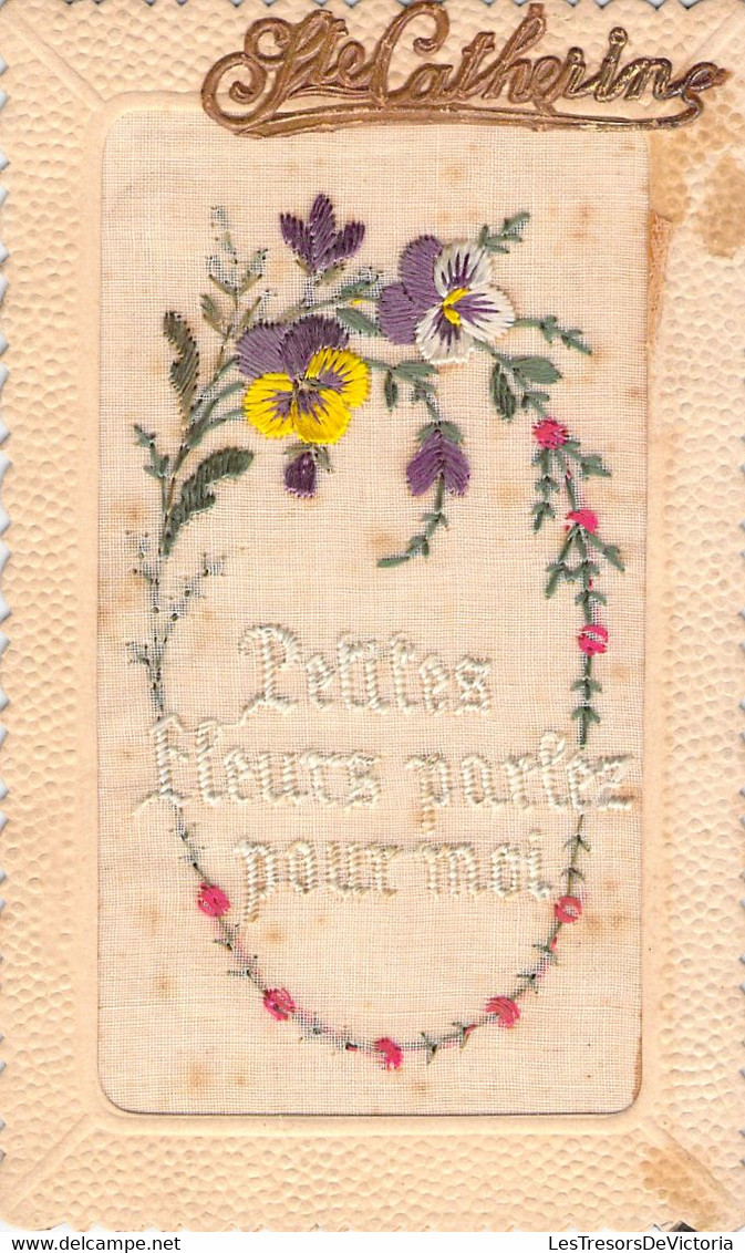 Carte Brodée -  Fleurs - Vive St Catherine - Petites Fleurs Parlez Pour Moi - Embroidered