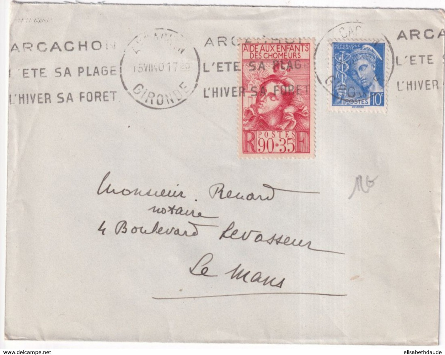 1940 - YVERT N°428 Sur ENVELOPPE De ARCACHON (GIRONDE) - Storia Postale