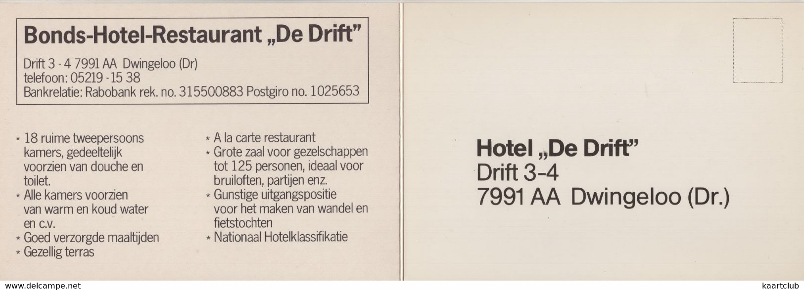 Dwingeloo - Bonds-Hotel 'De Drift', Drift 3-4 : FORD CONSUL/GRANADA - (Drenthe) - 3x 15cm X 10.5cm - Dwingeloo