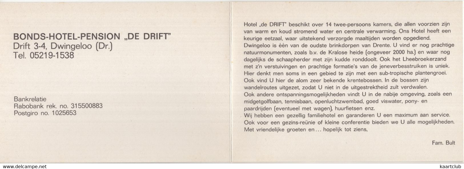 Dwingeloo - Bonds-Hotel 'De Drift', Drift 3-4 : FORD CONSUL/GRANADA - (Drenthe) - 2x 15cm X 10.5cm - Dwingeloo