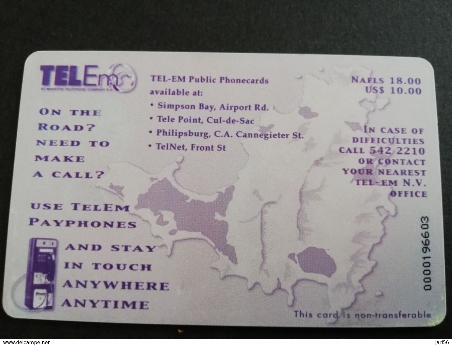 St MAARTEN CHIP TELEM   $10 /NAF 18 EMILIO WILSON PARK     ST MAARTEN  USED CARD   **6594** - Antillas (Nerlandesas)