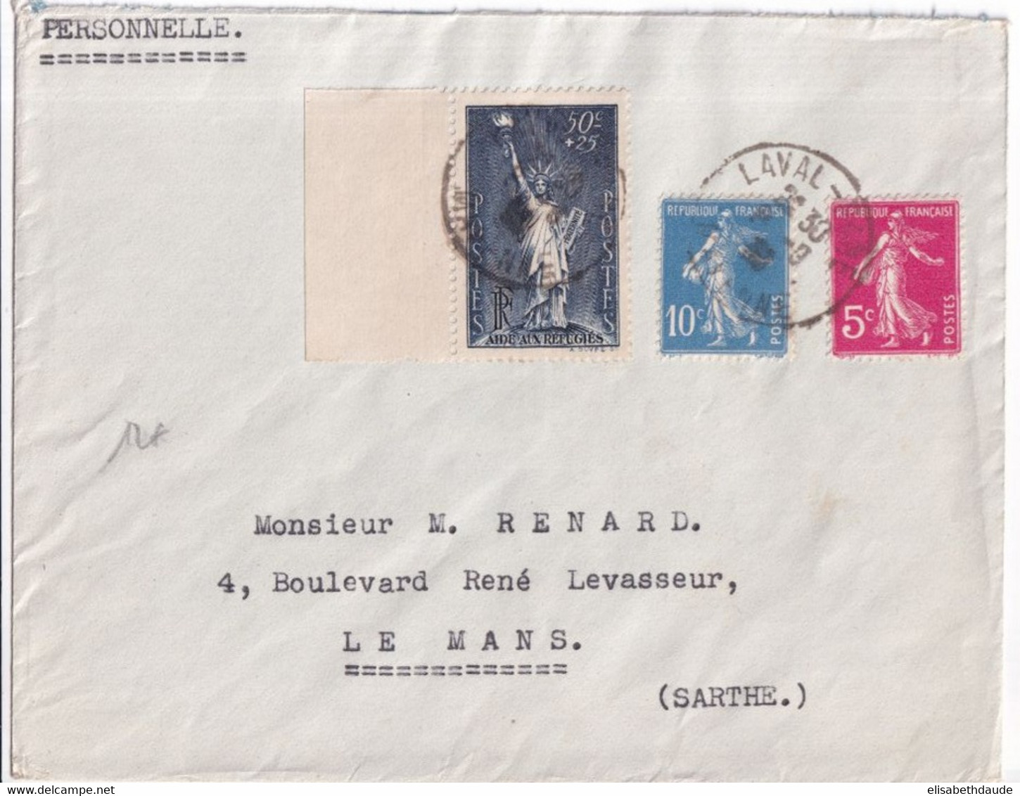 1938 - YVERT N°352 Sur ENVELOPPE De LAVAL GARE (MAYENNE) - Storia Postale