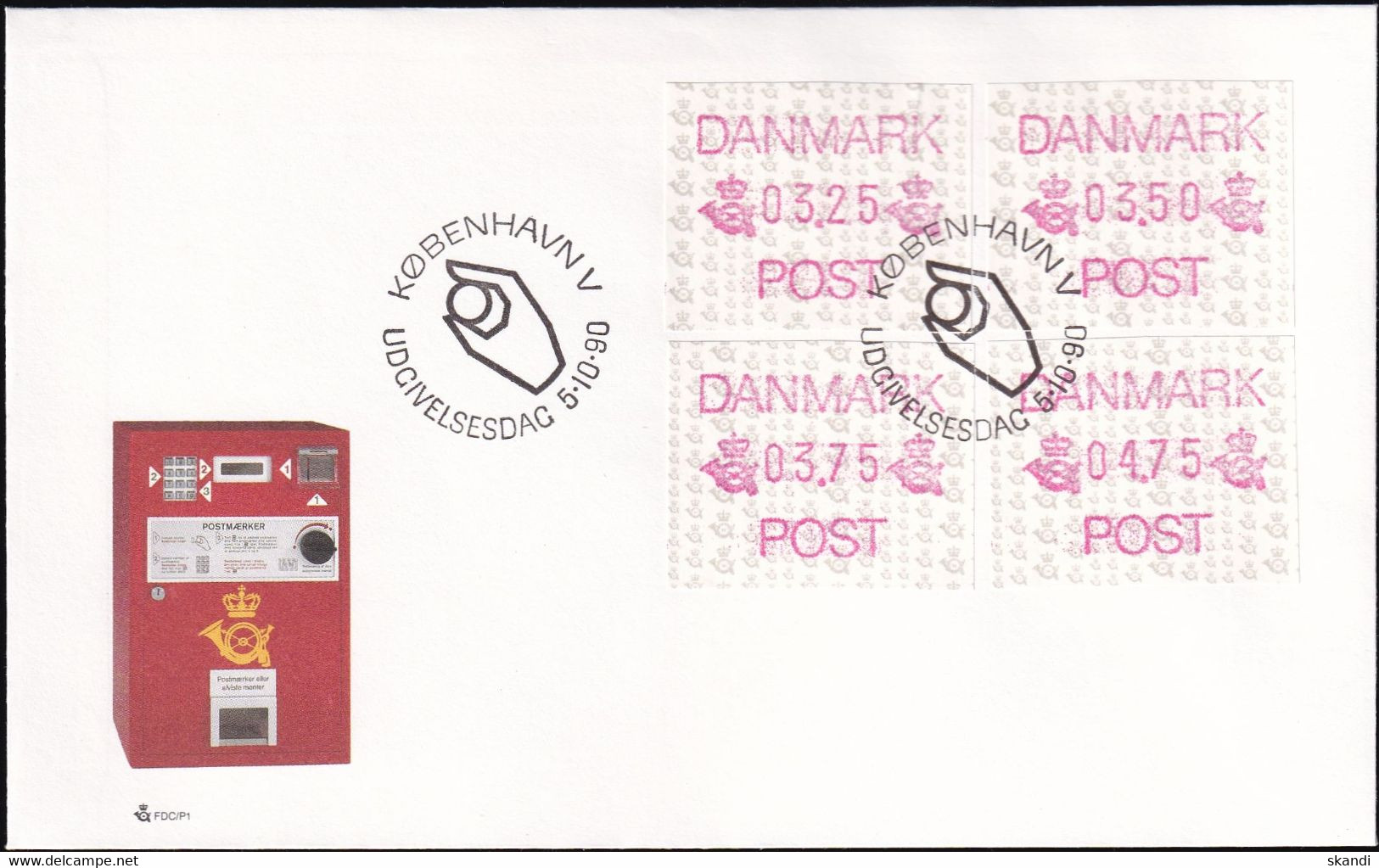 DÄNEMARK 1990 Mi-Nr. ATM 1 Satz 1 Automatenmarken FDC - Automaatzegels [ATM]