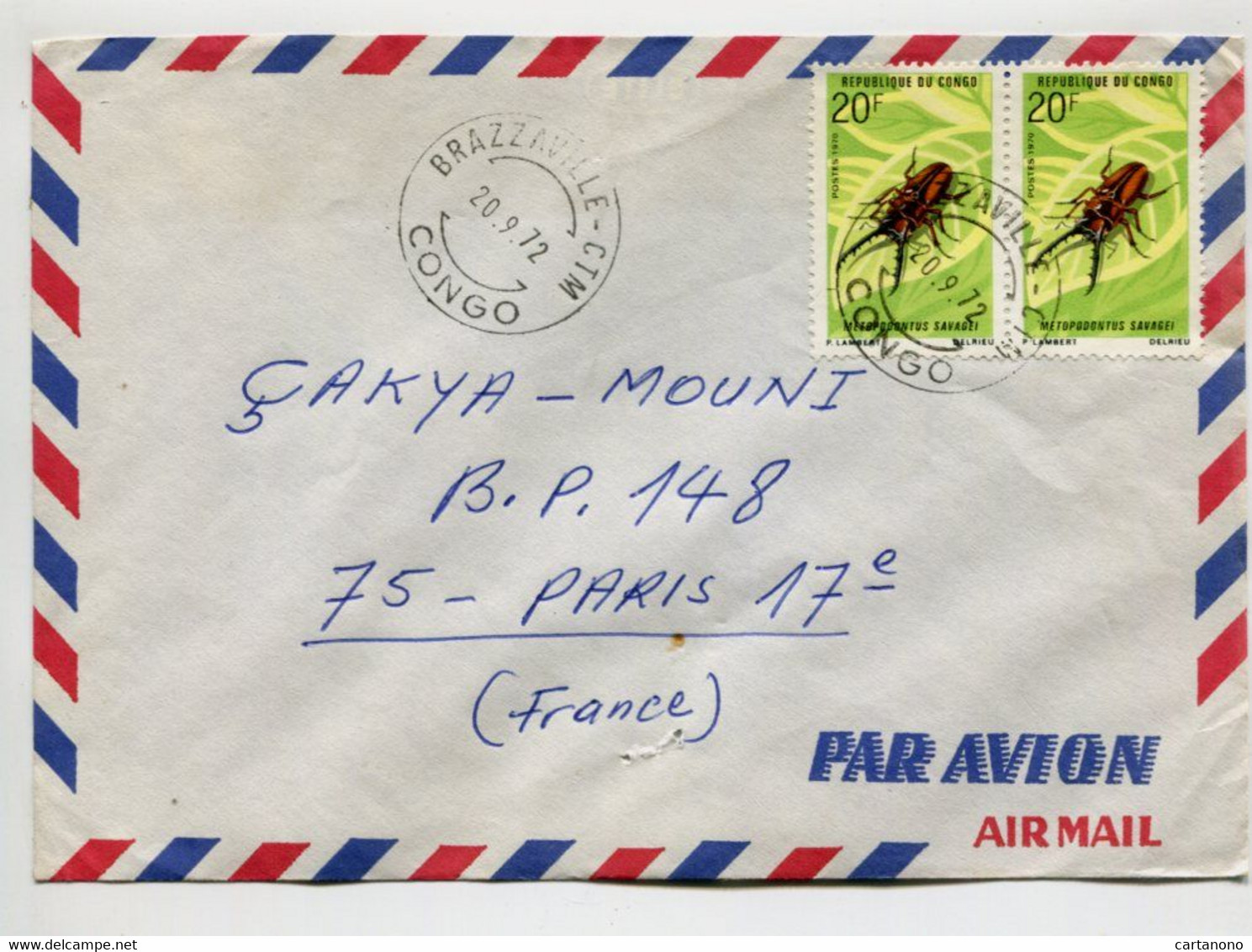 CONGO Brazzaville 1972 - Affranchissement Sur Lettre Par Avion - Insecte - Altri & Non Classificati