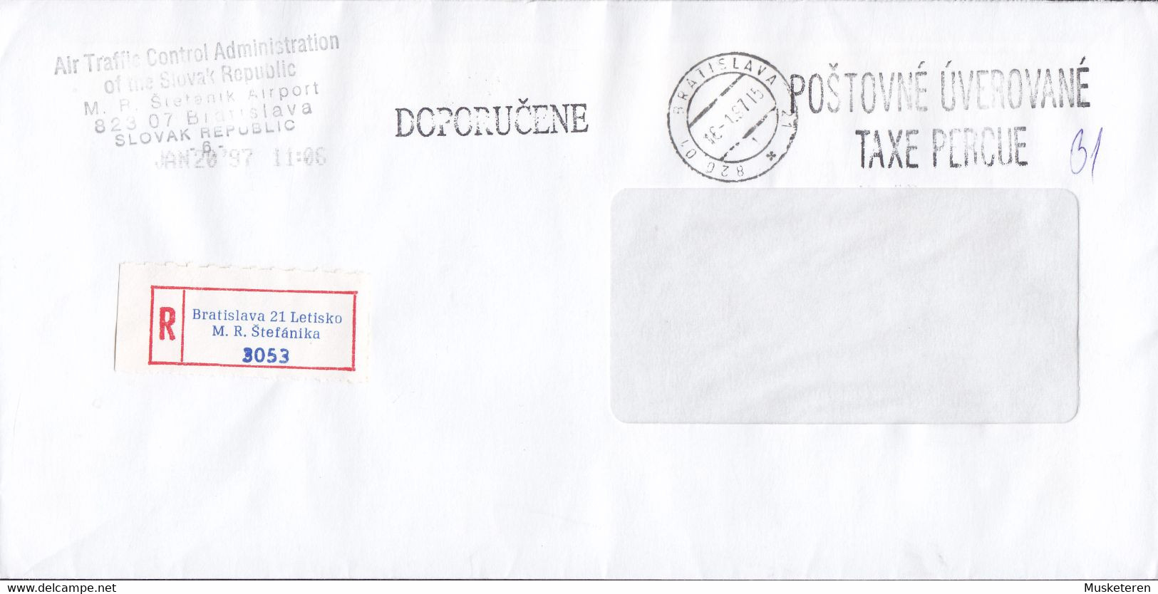 Slovakia AIR TRAFFIC CONTROL Admin. Registered Einschreiben Label BRATISLAVA M.R. Stefánika 1997 Cover Brief TAXE PERCUE - Lettres & Documents