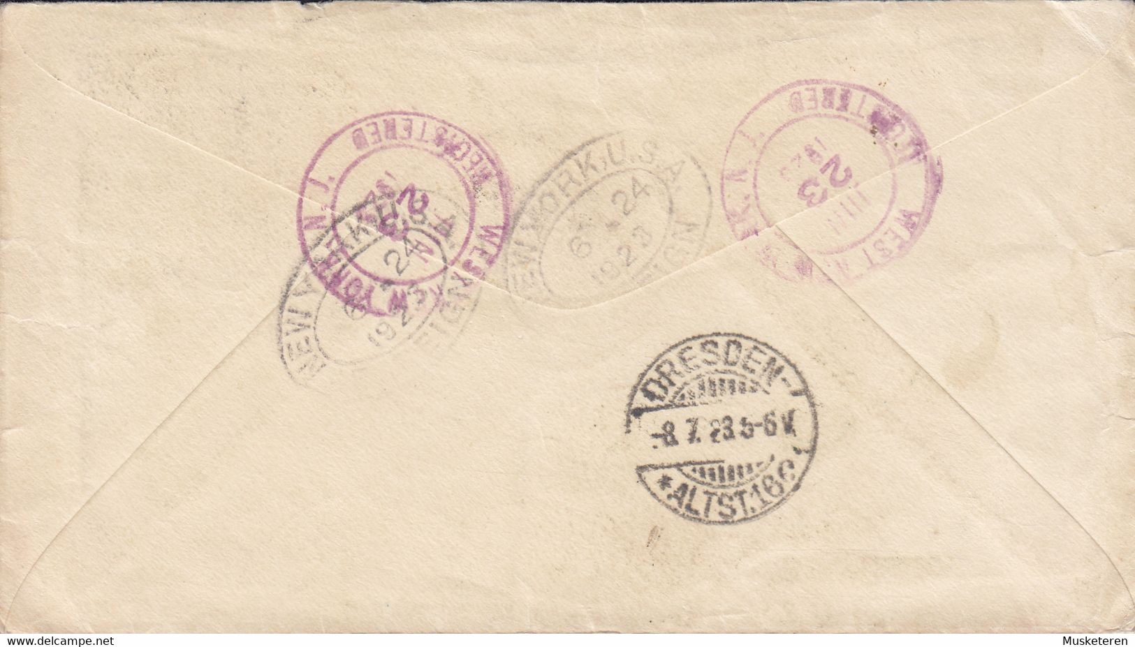 United States Uprated Postal Stationery Ganzsache Entier Registered Boxed Cds. NEW YORK 1923 DRESDEN Germany (Arr.) - 1921-40