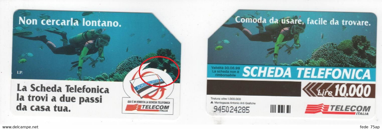 Scheda TELECOM ITALIA "NON CERCARLA LONTANO - MARE PUNTO BIANCO" VARIETA', Catalogo Golden 608A, Usata - Errori & Varietà