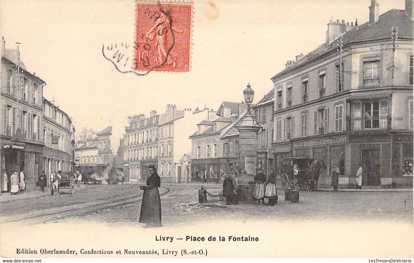 Livry - Place De La Fontaine - Animé - Calèche Et Rails De Tram - Tramway - Oblitéré à Reims  BAISSE DE PRIX - Livry Gargan