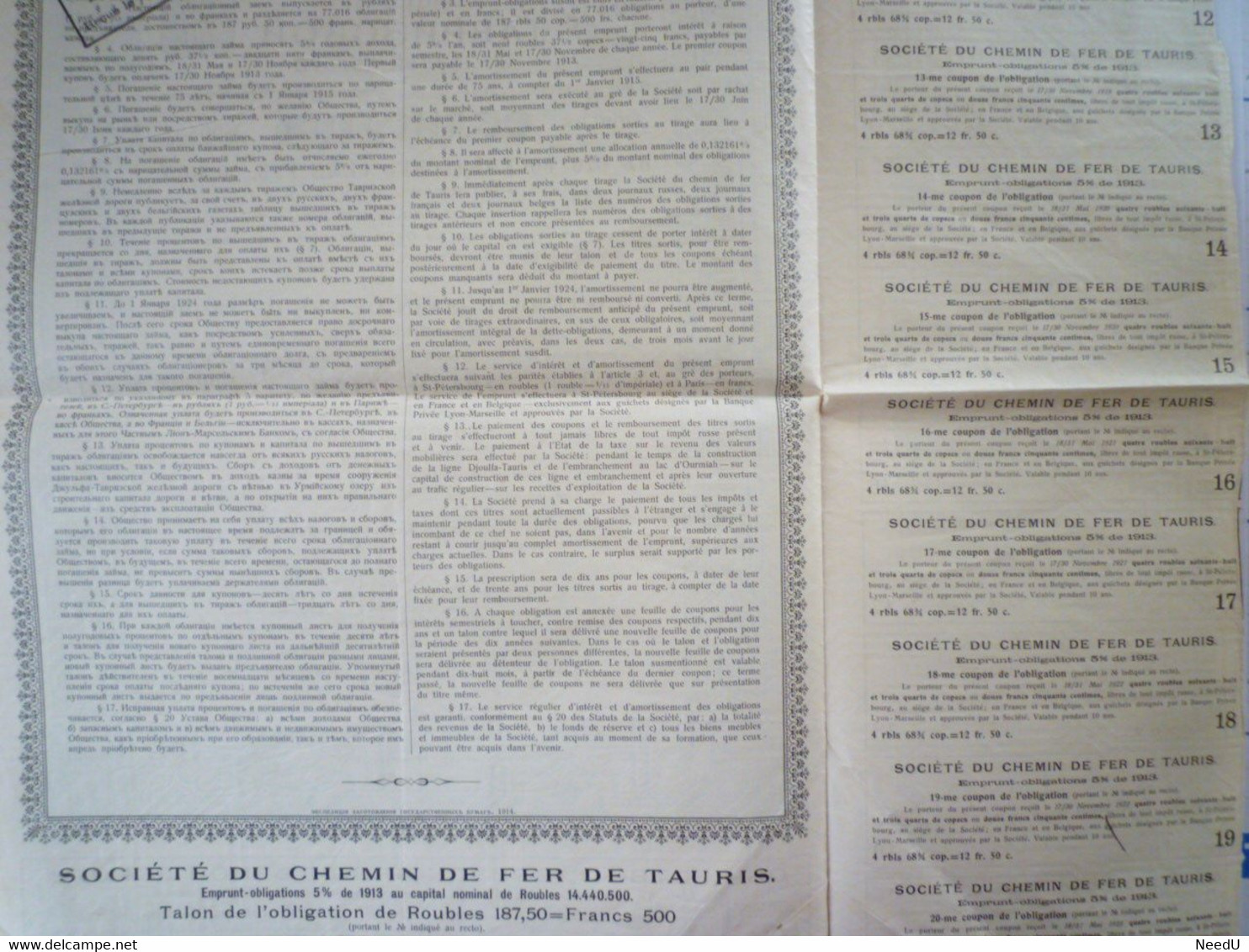 GP 2021 - 257  EMPRUNT-OBLIGATIONS RUSSE  1913  " Société Du Chemin De Fer De TAURIS "   XXX - Ferrocarril & Tranvías