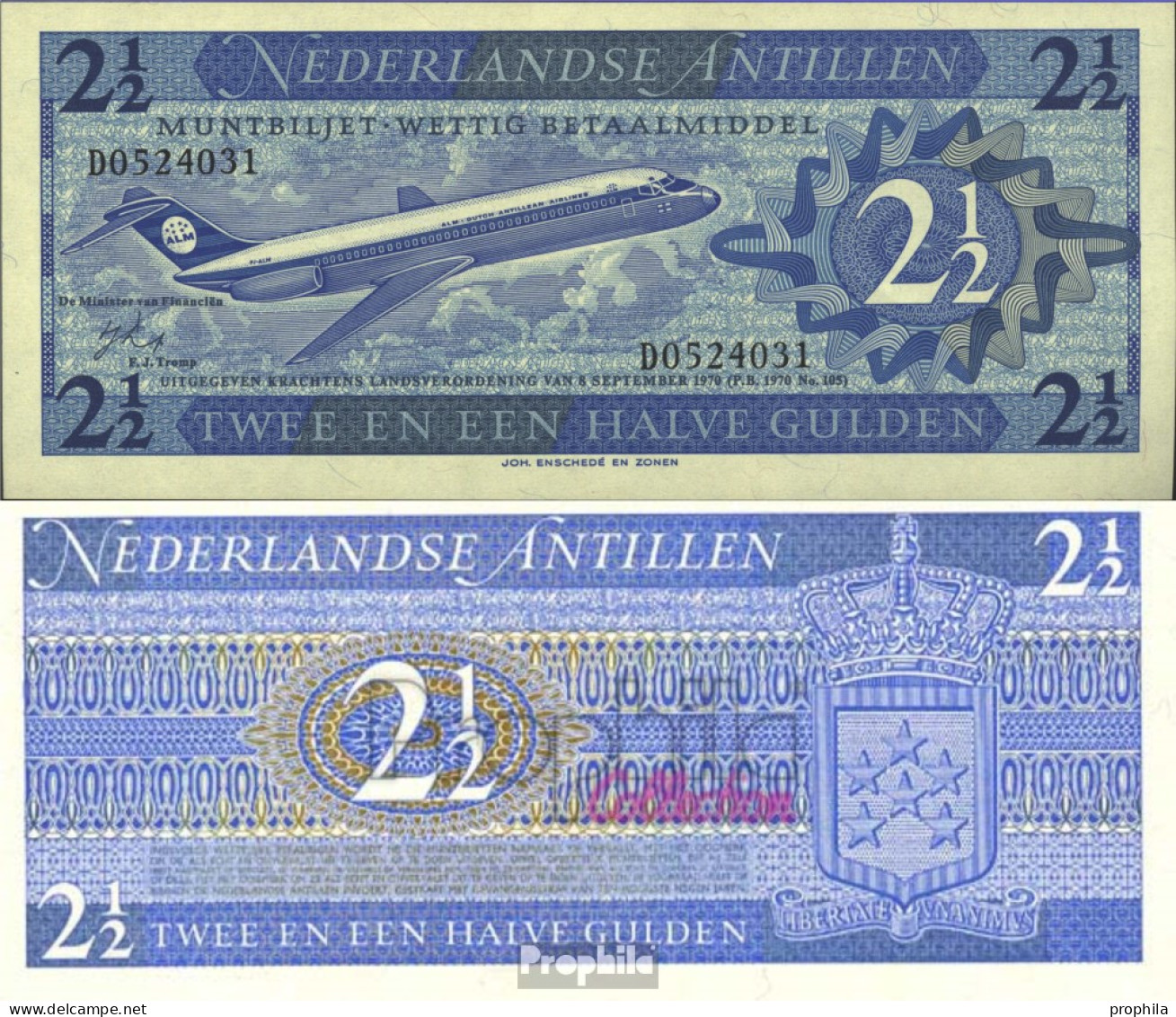 Niederländische Antillen Pick-Nr: 21a Bankfrisch 1970 2 1/2 Gulden - Antilles Néerlandaises (...-1986)