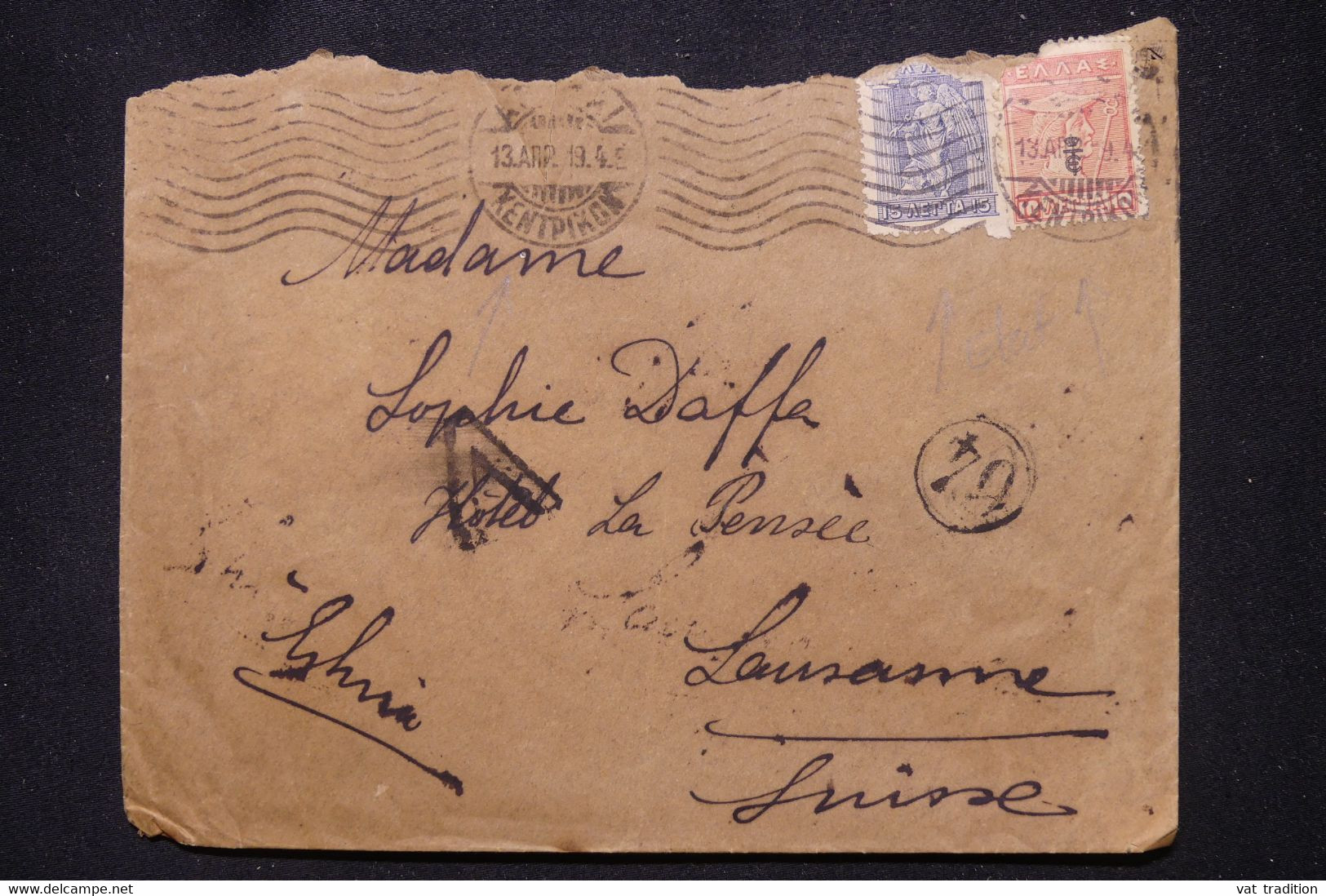 GRECE - Enveloppe Commerciale De Athénes Pour La Suisse En 1919 Avec Contrôle Postal - L 111416 - Covers & Documents