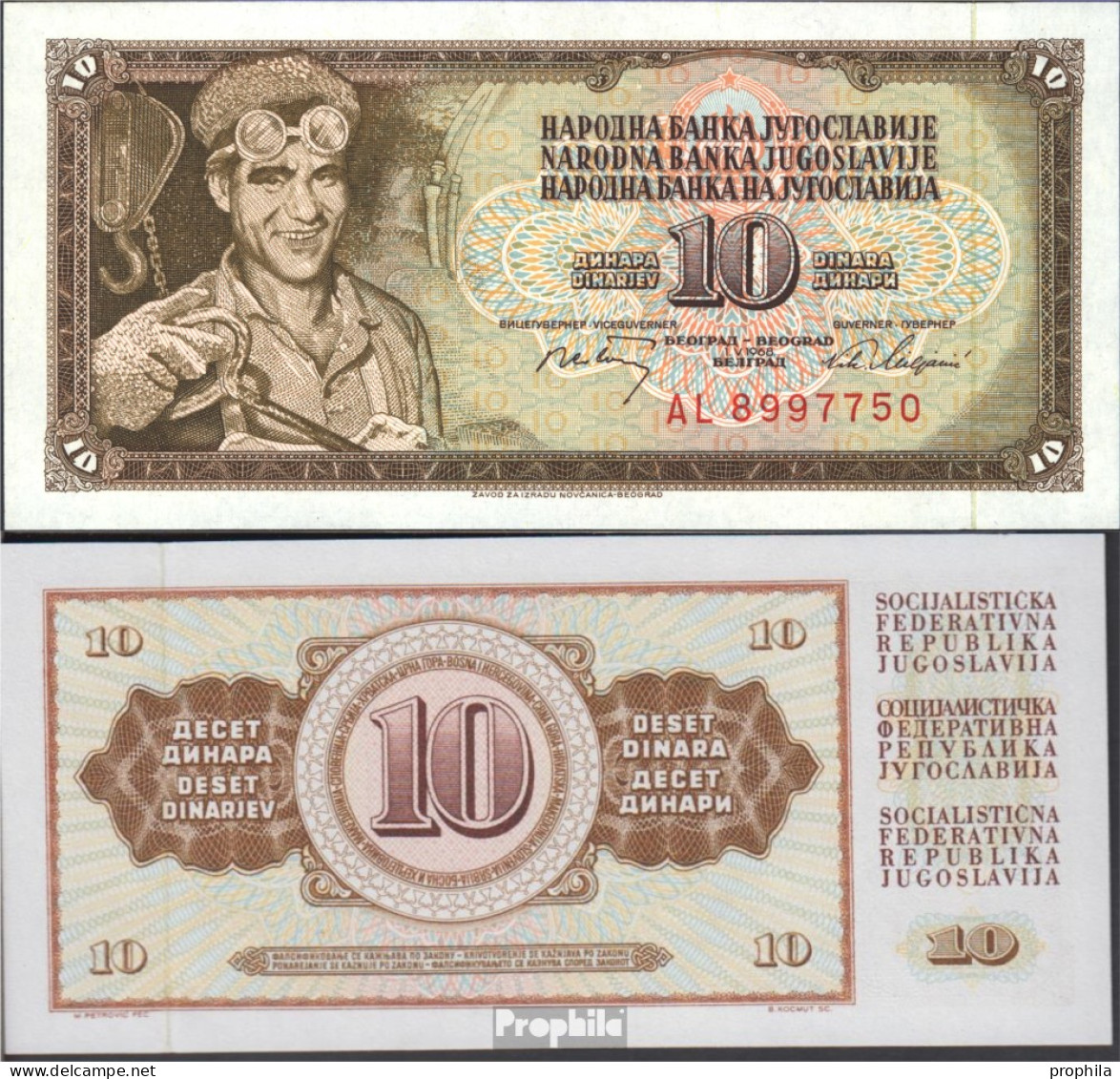 Jugoslawien Pick-Nr: 82c Bankfrisch 1968 10 Dinara - Joegoslavië