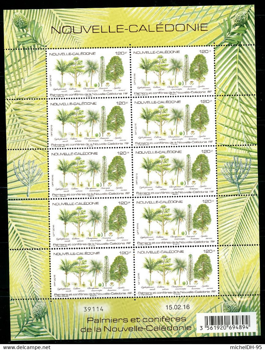 Nouvelle Calédonie - 2016 - Feuille Décorée Palmiers Et Conifères De Nelle Calédonie - 10 Timbres - No 1269 - Cote 20,00 - Blocks & Sheetlets