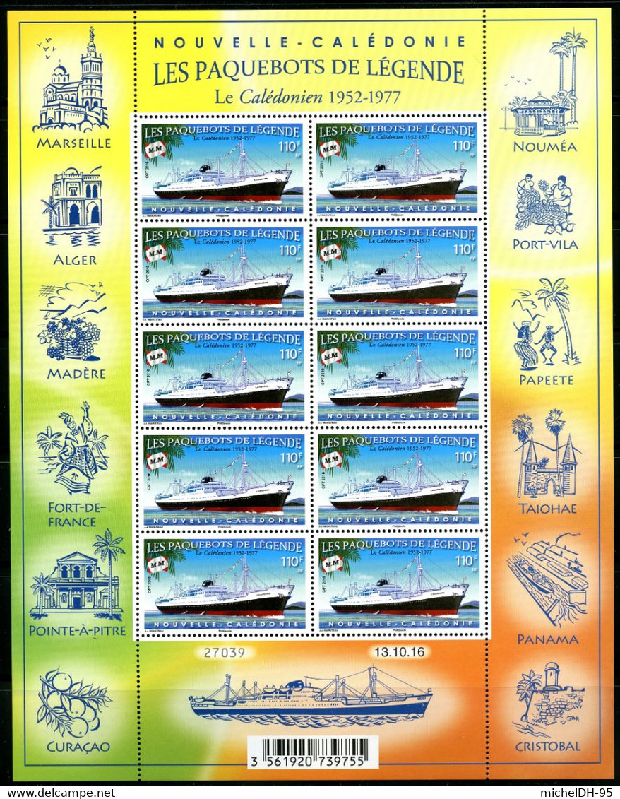 Nouvelle Calédonie - 2016 - Feuille Décorée Paquebots De Légende - 10 Timbres - No 1294 - Cote 18,00 € - Blocchi & Foglietti