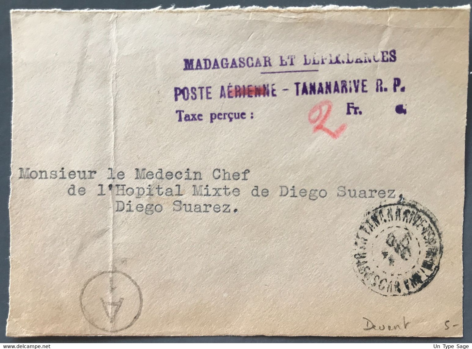 Madagascar Sur DEVANT De Lettre Affranchissement En Numéraire + TAD Madagascar 5.12.1944 - (B3621) - Covers & Documents