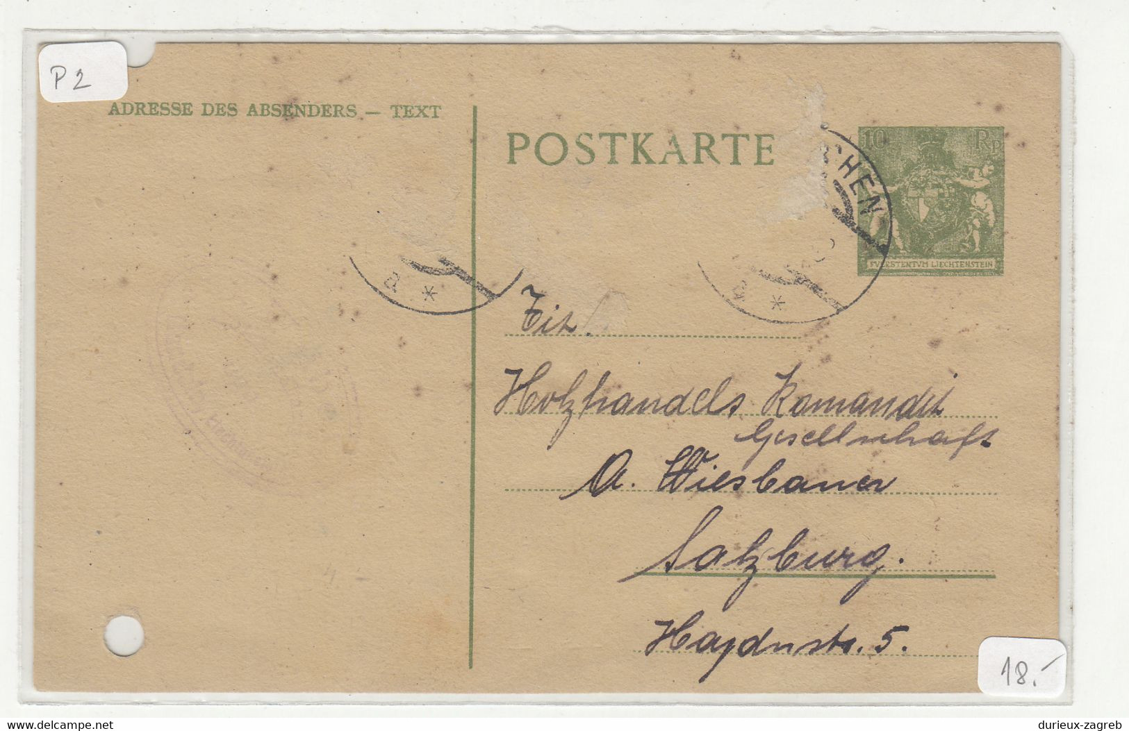 Liechtenstein Postal Stationery Postcard Posted 1923 - Stamp Missing B211201 - Ganzsachen