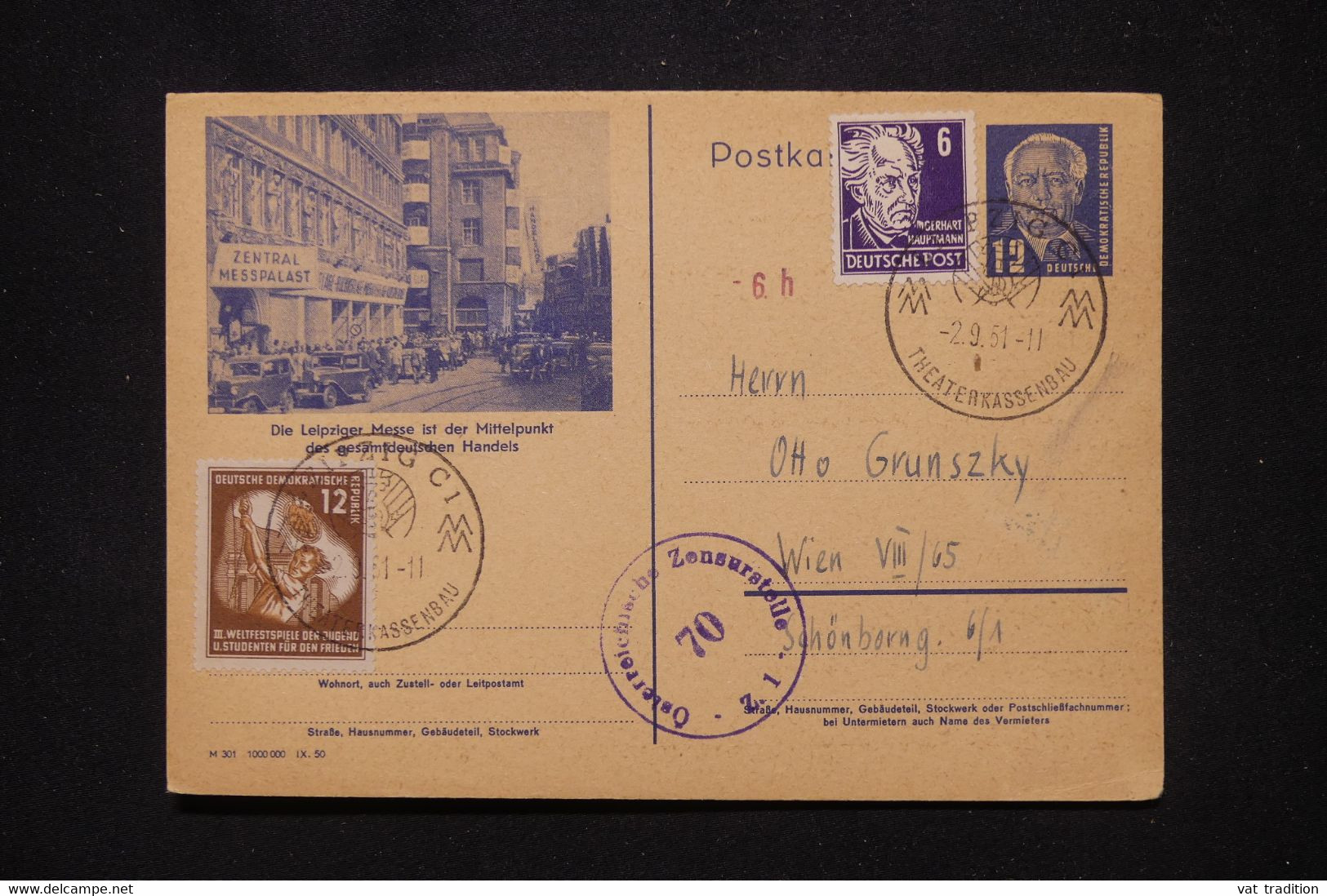 ALLEMAGNE - Entier Postal + Compléments De Leipzig Pour Wien En 1951 Avec Cachet De Censure - L 111452 - Postcards - Used