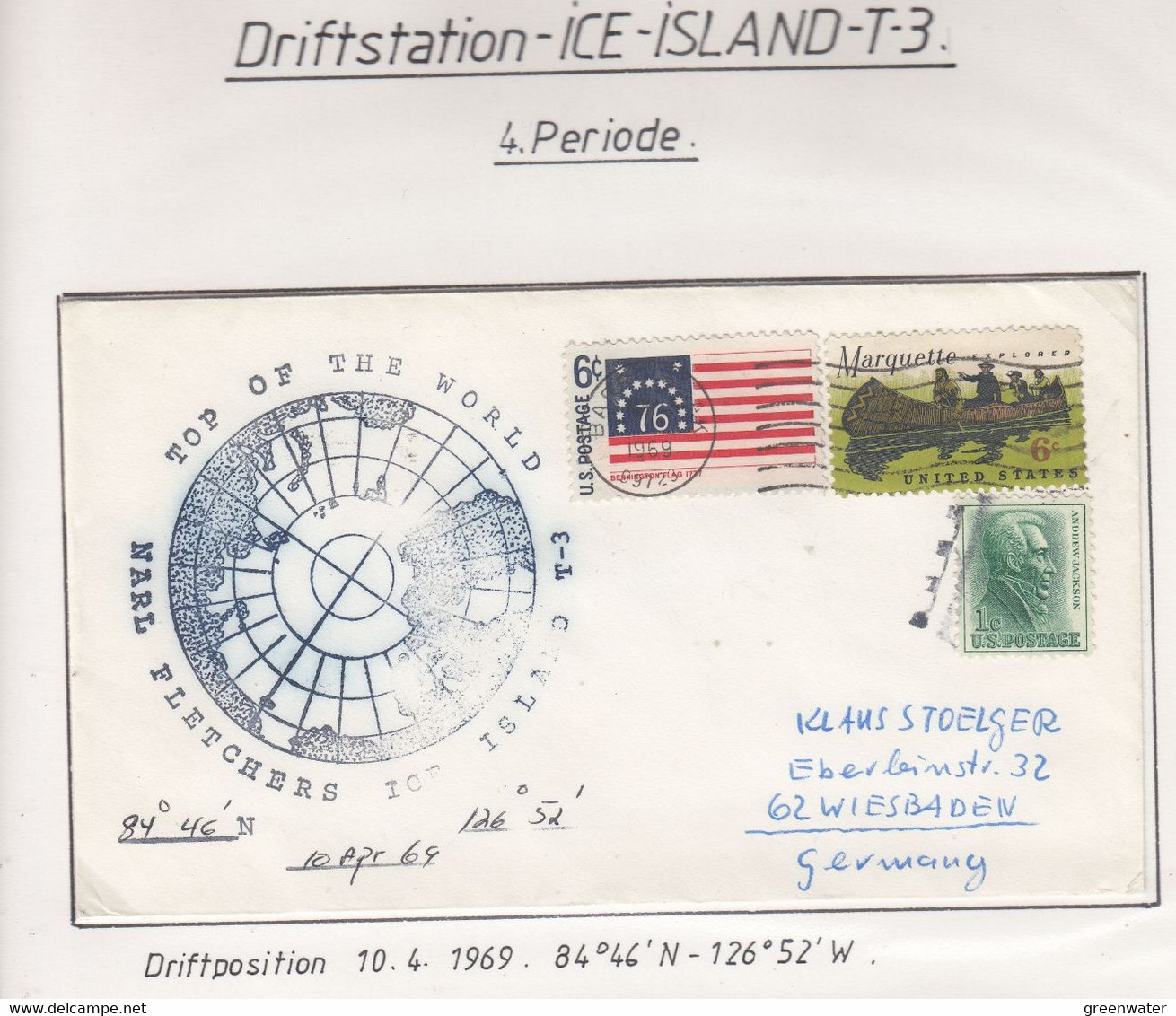 USA Driftstation ICE-ISLAND T-3 Cover Fletcher's Ice Island T-3 Periode 4 Ca  1969 (DR131B) - Forschungsstationen & Arctic Driftstationen