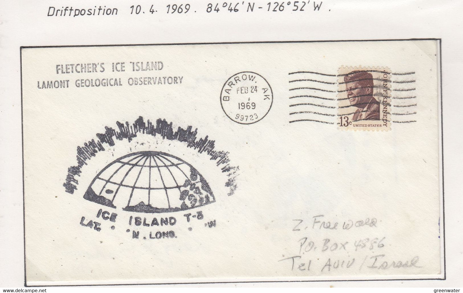 USA Driftstation ICE-ISLAND T-3 Cover  Ice Island T-3 Periode 4 Ca FEB 24 1969 (DR131C) - Scientific Stations & Arctic Drifting Stations