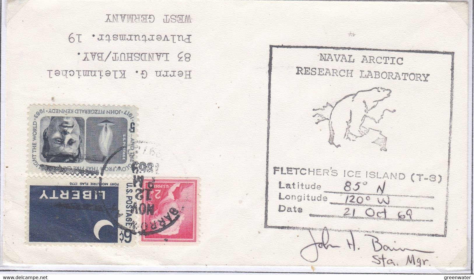 USA Driftstation ICE-ISLAND T-3 Cover  Ice Island T-3 Periode 4 Ca NOV 12 1969 Signature (DR132A) - Stations Scientifiques & Stations Dérivantes Arctiques