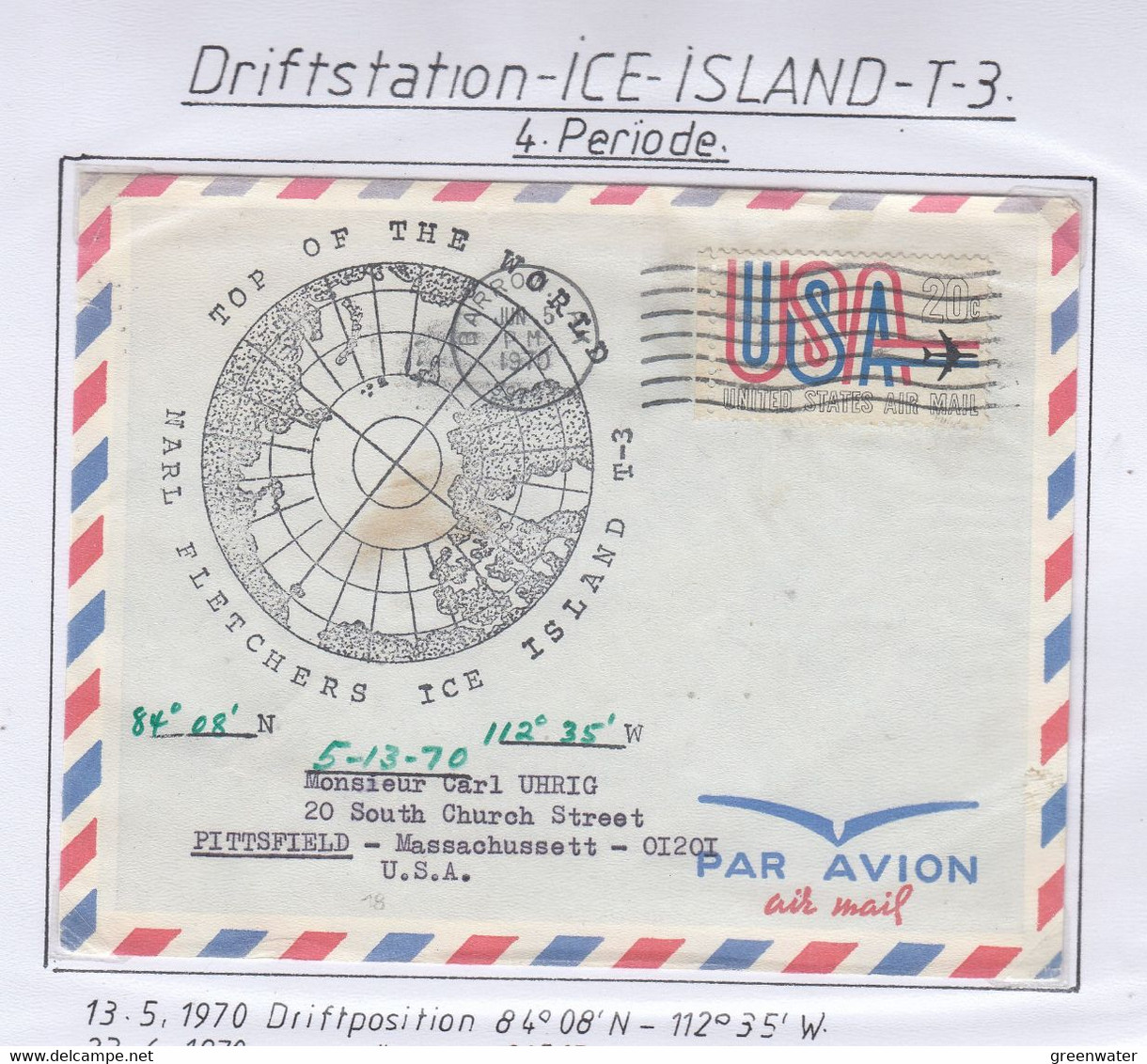 USA Driftstation ICE-ISLAND T-3 Cover  Ice Island T-3 Periode 4 Ca JUN 5 1970 (DR132B) - Scientific Stations & Arctic Drifting Stations