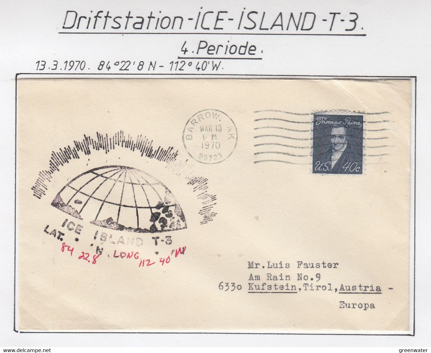 USA Driftstation ICE-ISLAND T-3 Cover  Ice Island T-3 Periode 4 Ca MAR 13 1970  (DR134) - Stations Scientifiques & Stations Dérivantes Arctiques