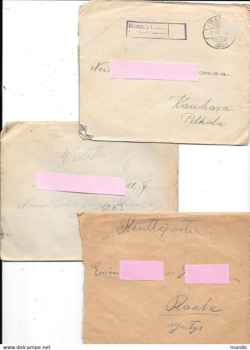 FINLANDE - 6 Lettres écrites En Finnois Période De Guerre +enveloppes 1940 à 1944 Sans Timbres Mais Avec Cachets à Date - Brieven En Documenten