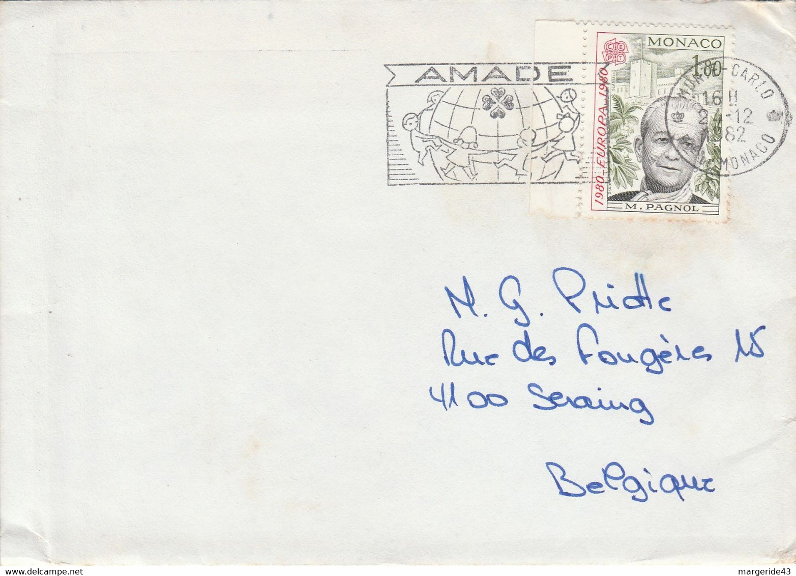 MONACO SEUL SUR LETTRE POUR LA BELGIQUE 1982 - Storia Postale