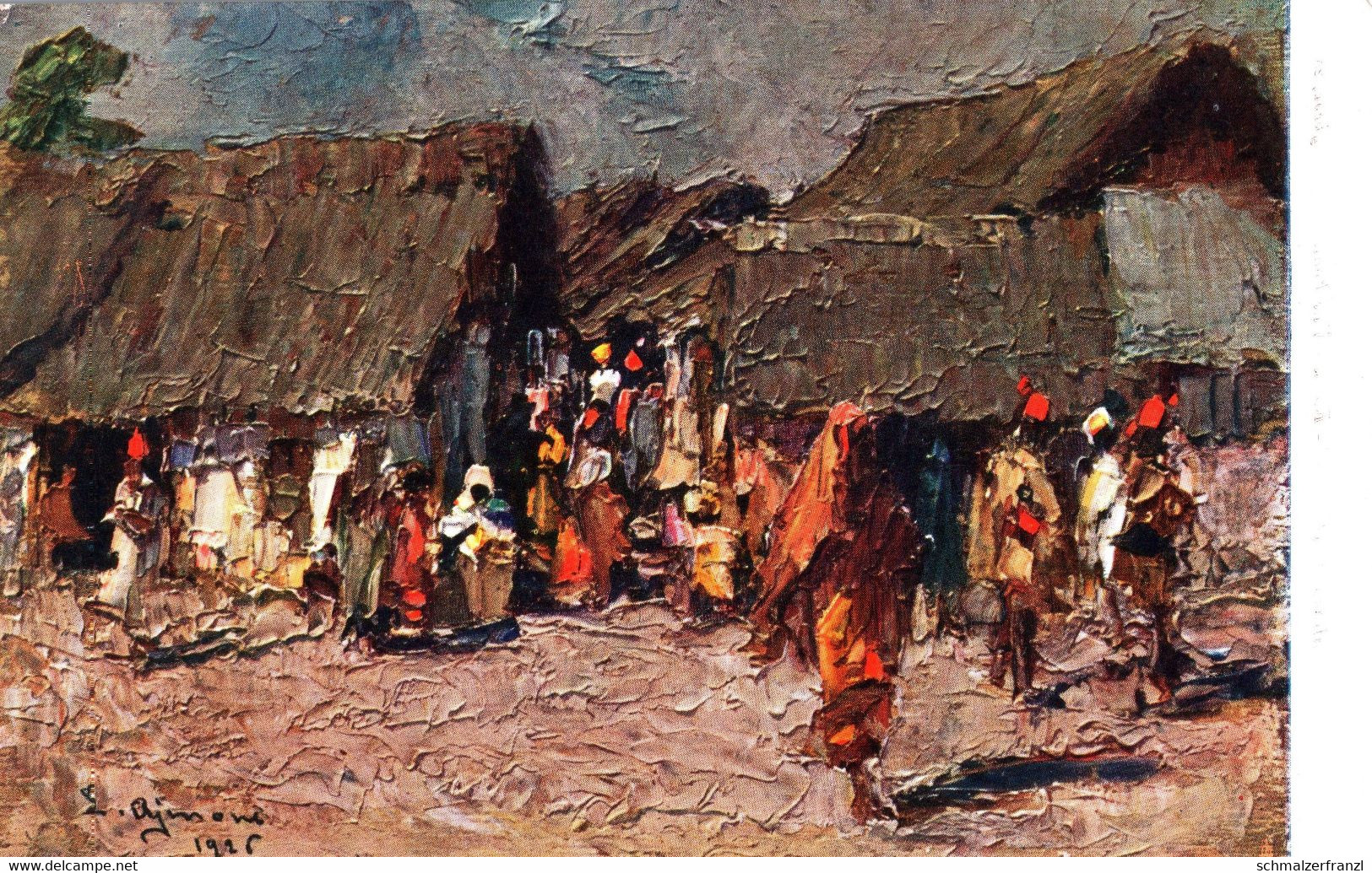 Künstlerkarte Litho AK Nella Somalia Italiana Vicolo Del Villaggio Amaruin Ministero Colonie Somalie Colony Kolonie AOI - Somalia