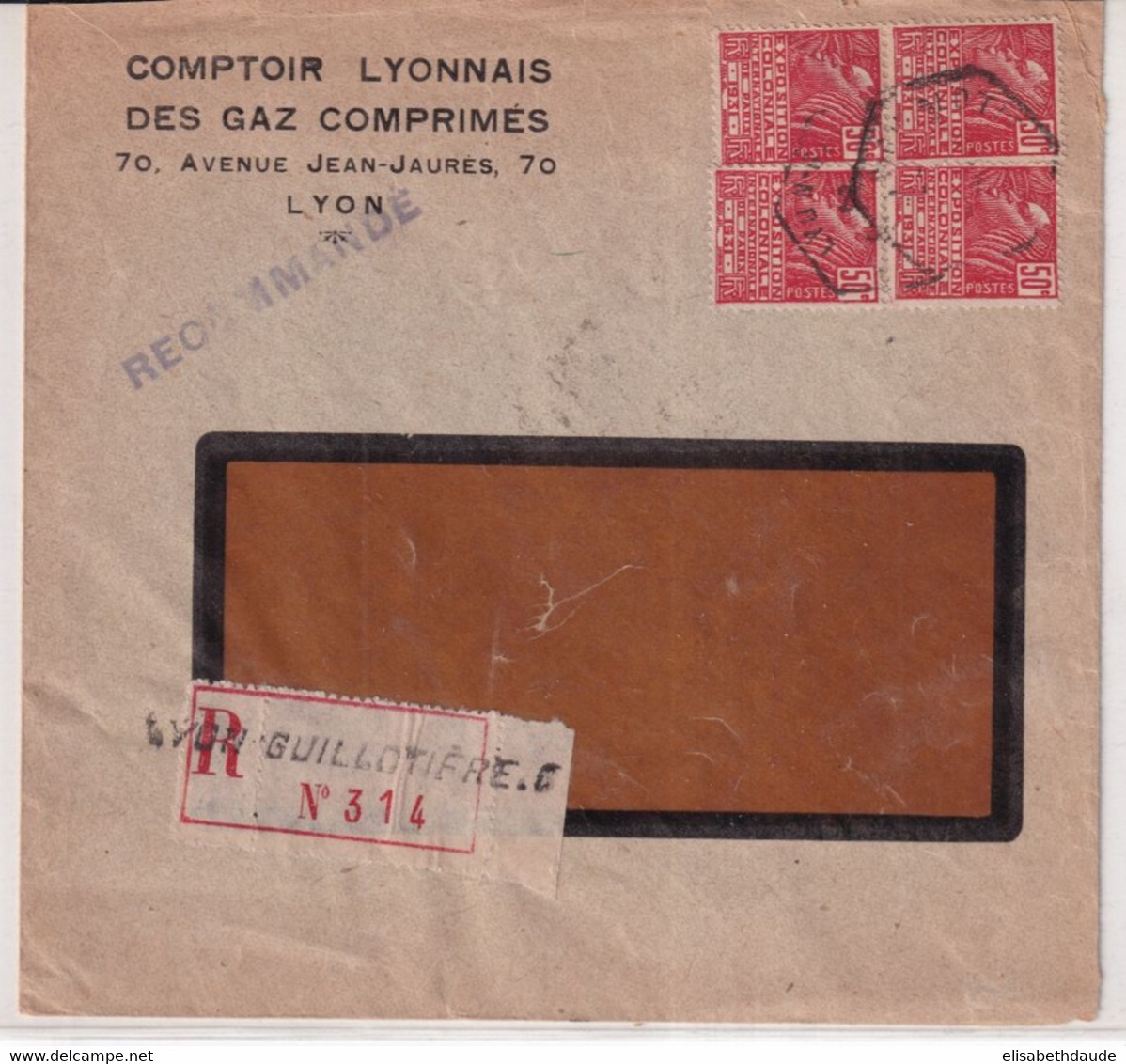 1931 - EXPO 31 Sur ENVELOPPE RECOMMANDEE De LYON RECETTE AUXILIAIRE  => GRENOBLE - Storia Postale