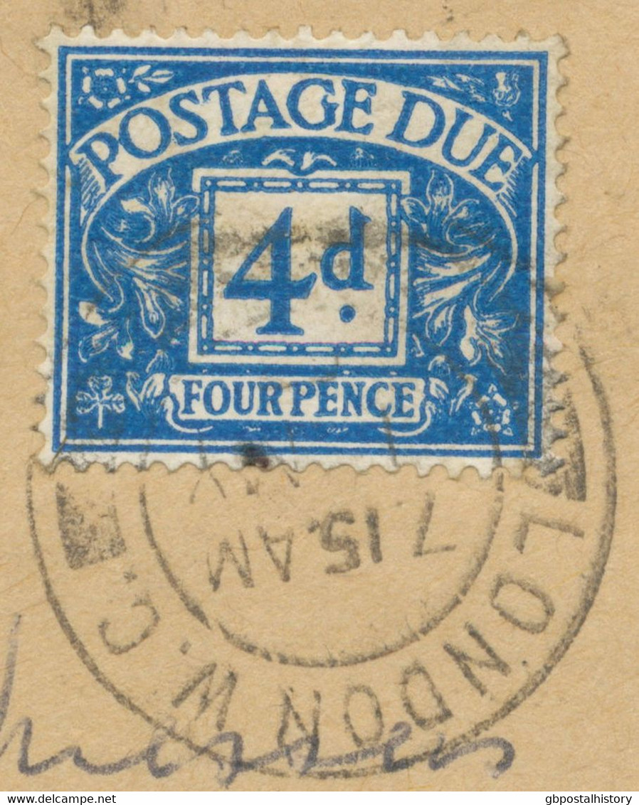 GB 1953 Superb Unpaid Cover W Machine Postmark „TOOTING / S.W.17.“ To LONDON WC With Postage Due Postmark „4D TO PAY 28" - Portomarken