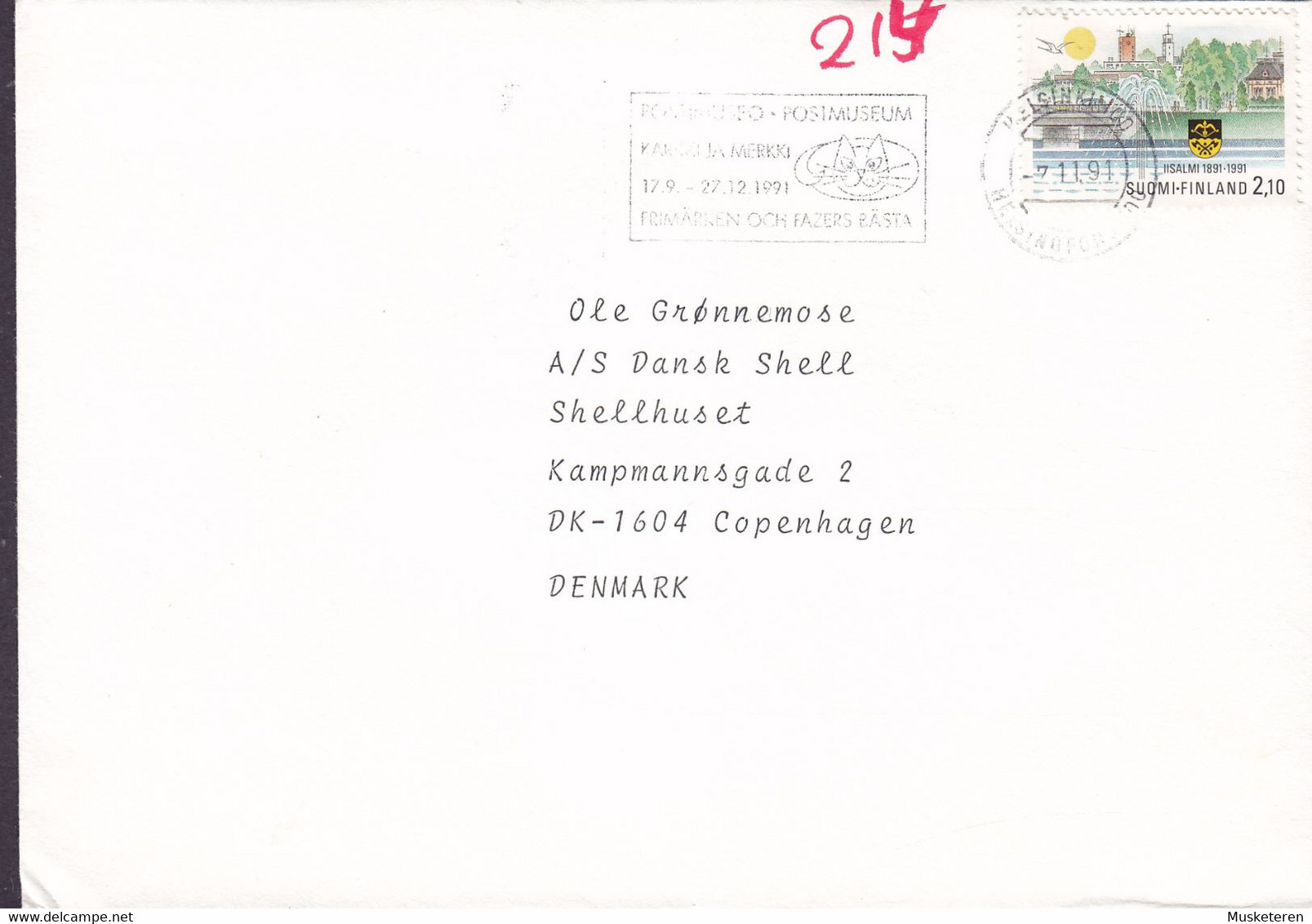 Finland Slogan Flamme 'Postmuseum' HELSINKI 1991 Cover Brief COPENHAGEN Denmark - Lettres & Documents