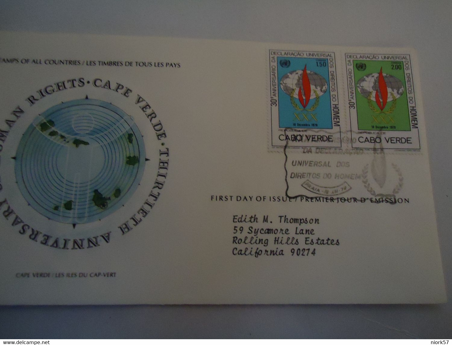 CAPE VERDE   FDC  1978 HUMANS RIGHTS  POSTED - Cap Vert