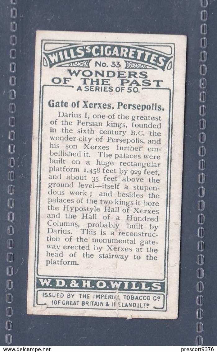 Wonders Of The Past 1926 - 33 Gate Of Xerxes, Persepolis -  Wills Cigarette Card - Original  - - Wills