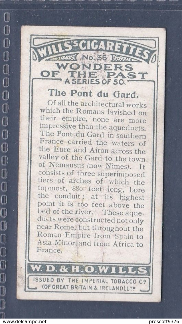 Wonders Of The Past 1926 - 36 Pont Du Gard, France -  Wills Cigarette Card - Original  - - Wills