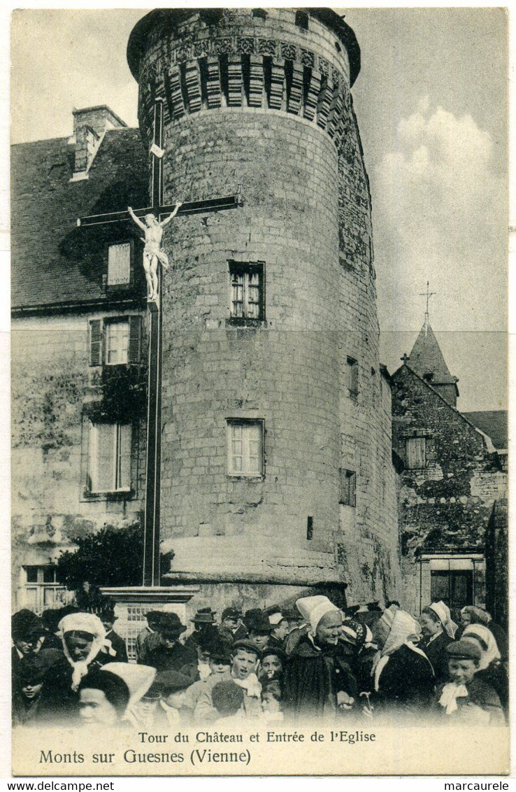 Cpa  Monts Sur Guesnes (86)  Tour Du Château,  Animée - Monts Sur Guesnes