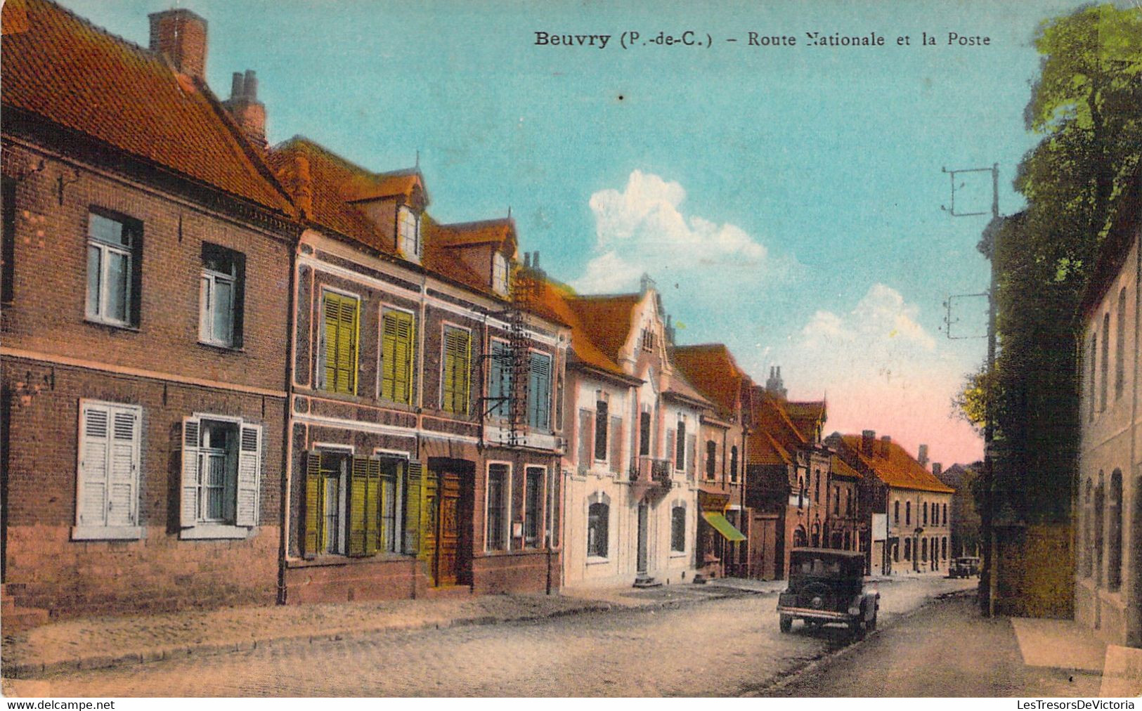 Beuvry - Route Nationnale Et La Poste - Colorisé - Voiture Ancienne - Beuvry