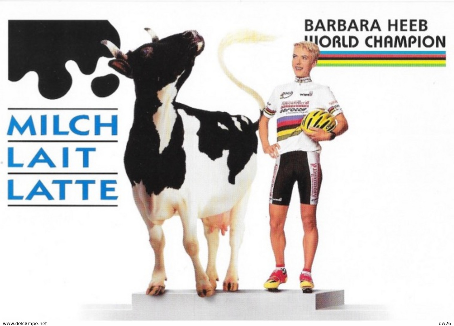 Fiche Cyclisme - Barbara Heeb, Championne Du Monde 1996 Et De Suisse Sur Route Et Contre La Montre - Milch Lait - Deportes