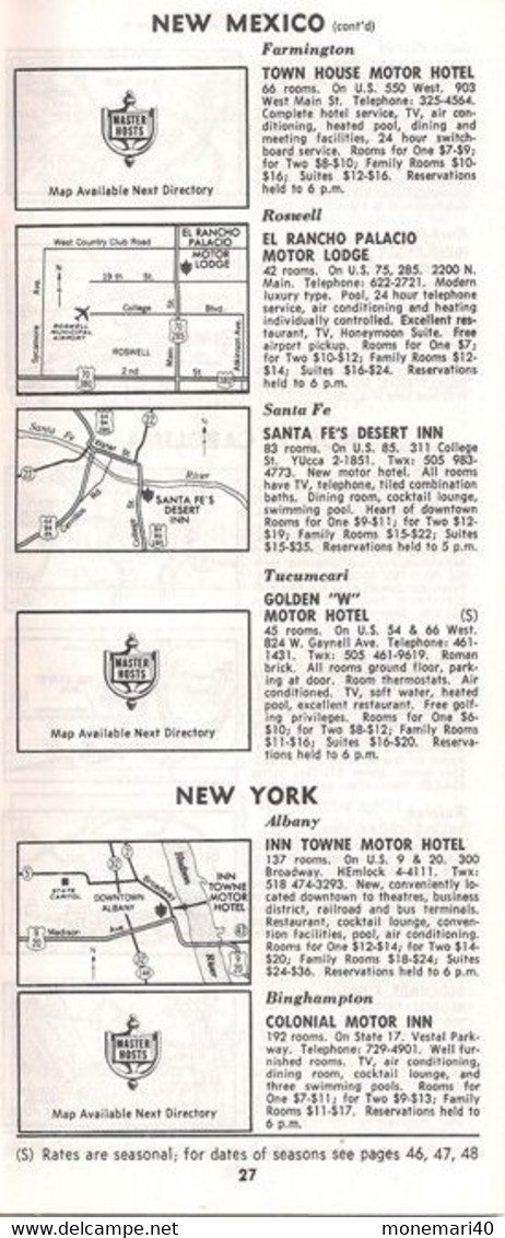 ÉTATS-UNIS - MASTER HOST DIRECTORY (TEXAS) - HIVER ET PRINTEMPS 1965-1966.