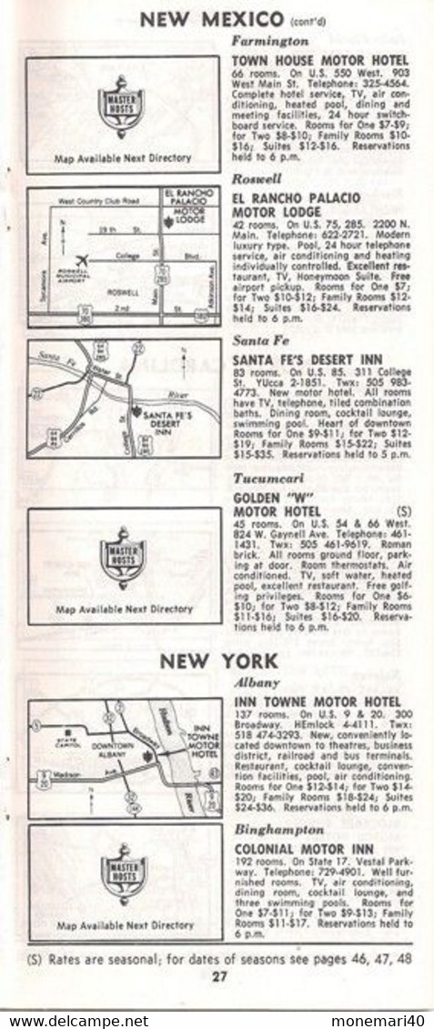 ÉTATS-UNIS - MASTER HOST DIRECTORY (TEXAS) - HIVER ET PRINTEMPS 1965-1966.