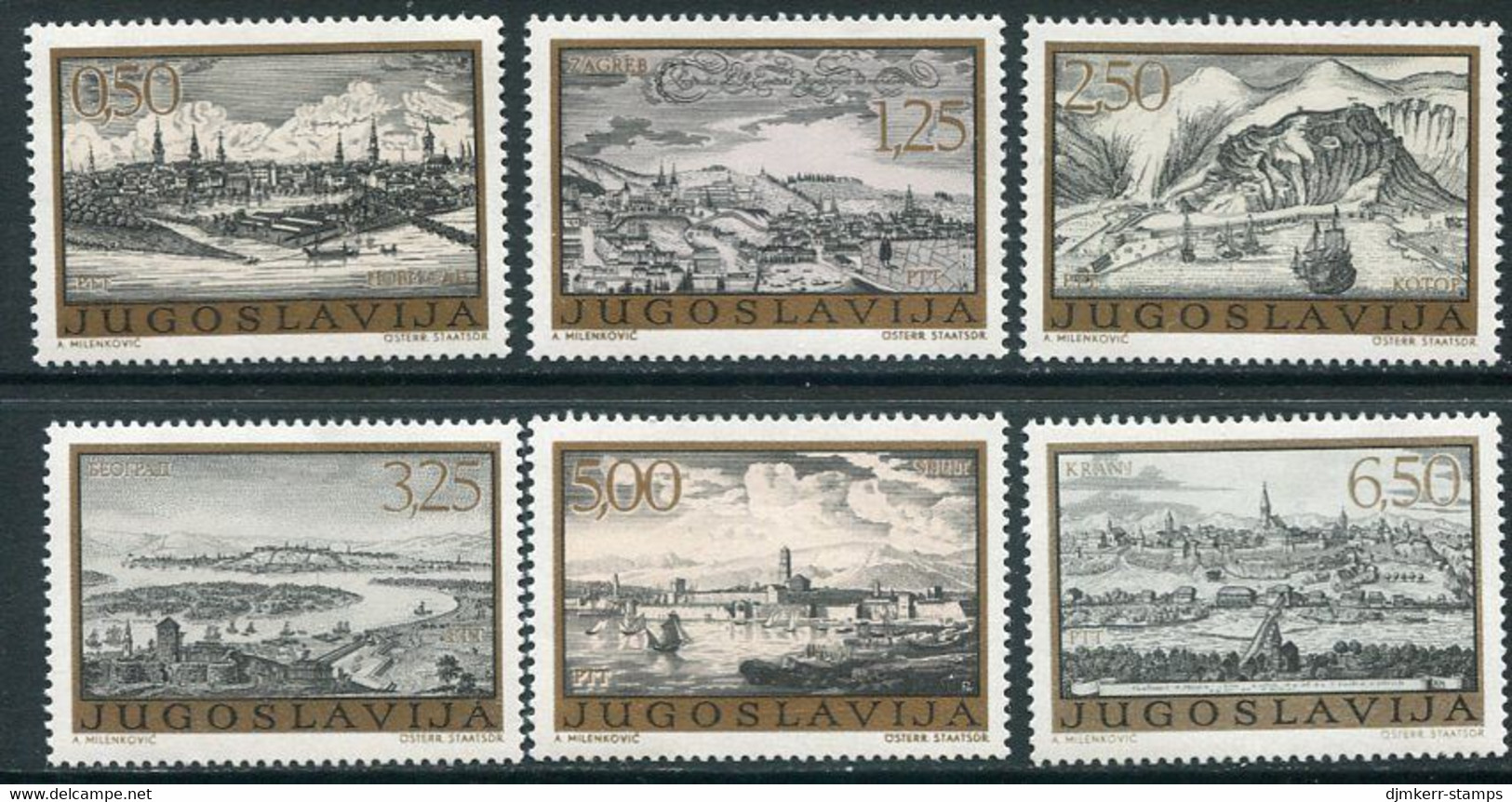 YUGOSLAVIA 1973 Engravings Of Towns MNH / **.  Michel 1499-1504 - Unused Stamps