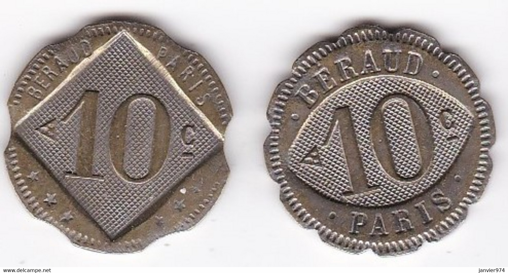 2 Jetons Différents Béraud / Paris 10 Centimes À Consommer - Monetary / Of Necessity
